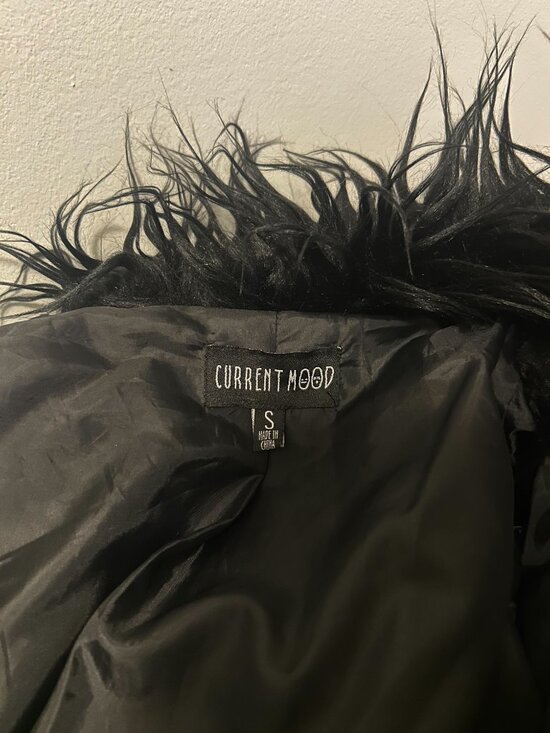 Current Mood Black Shaggy Faux Fur Y2K Coat - Picture 3 of 5